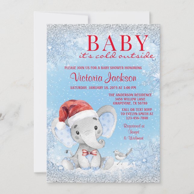 Jul Pojke Elefant Baby Shower Inbjudningar (Framsida)