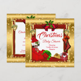 Jul Pojke eller Flicka Barnkalas Röd Guld Box AA Inbjudningar