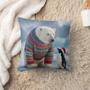 Jul Polar Björn och Pingvin På en Glacär Kudde