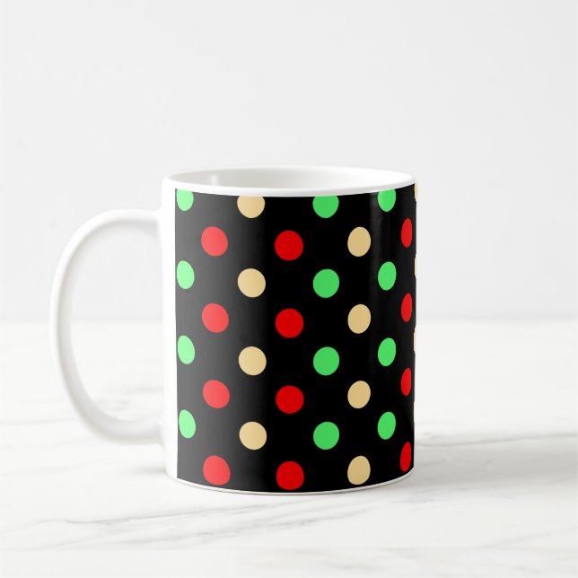 Jul - Polka dots Mönster på Svarta bakgrunden Kaffemugg (Vänster)