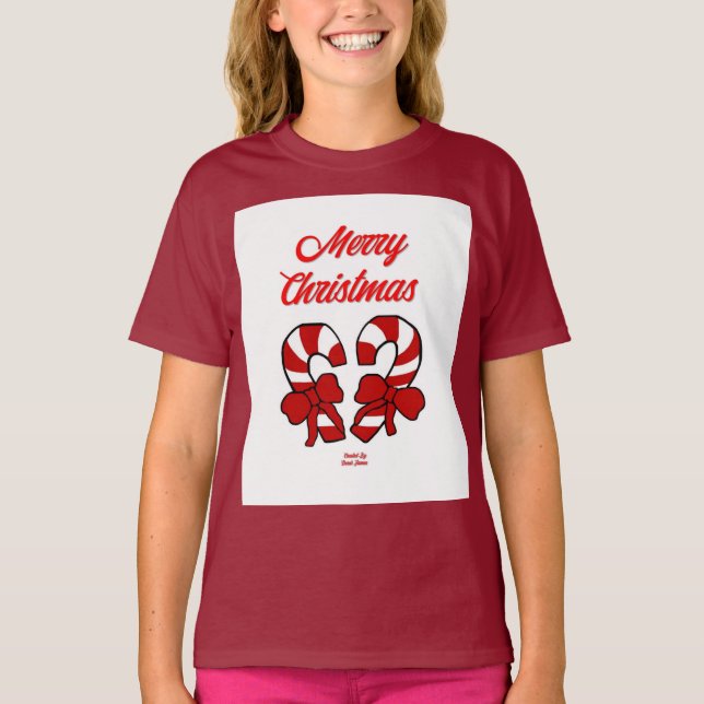 Jul Polkagrisars Girls Maroon Basic T Shirt (Framsida)