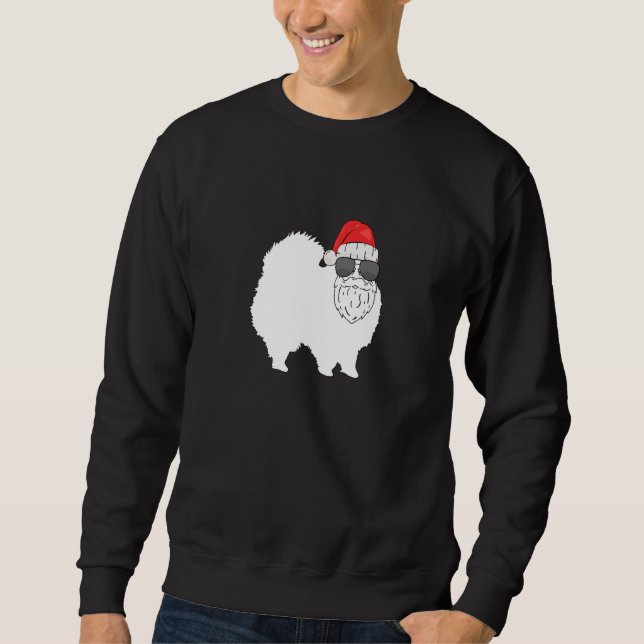 Jul Pomeranian Hund Har Klätt Sig Som Tomte Lång Ärmad Tröja (Framsida)