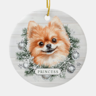 Jul Pomeranian Hund Keramisk Cirkulär Ornament