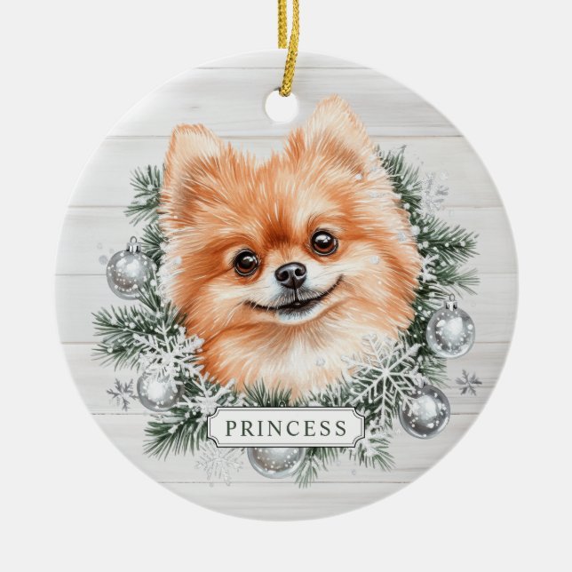 Jul Pomeranian Hund Keramisk Cirkulär Ornament (Framsidan)