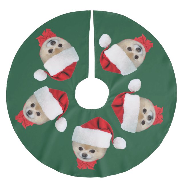 Jul Pomeranian hund, Santa hatt Julgransmatta Borstad Polyester (Framsidan)
