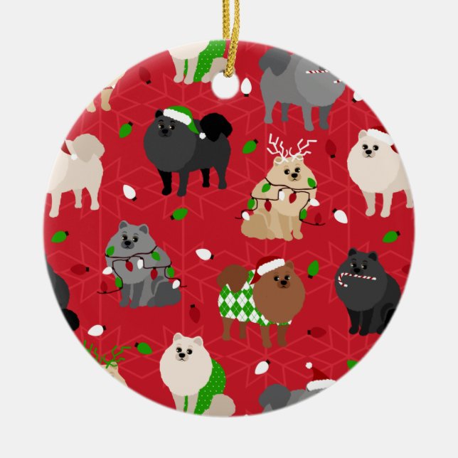 Jul Pomeranians Julgransprydnad Keramik (Framsidan)