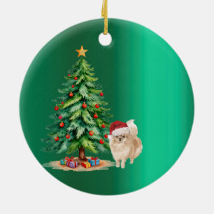 Jul Pommern Hund Grönt Merry Hälsning Julgransprydnad Keramik
