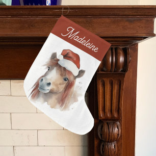 Jul Pony Cute Equestrian Horse Santa Hat Stor Julstrumpa