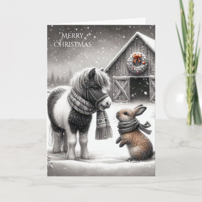 Jul Pony och Bunny på gården Helgkort (Framsida)