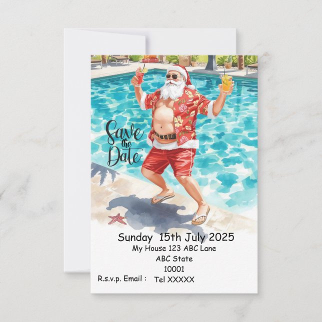 Jul Poolparty – Tomte Spara Datum  Inbjudningar (Framsida)