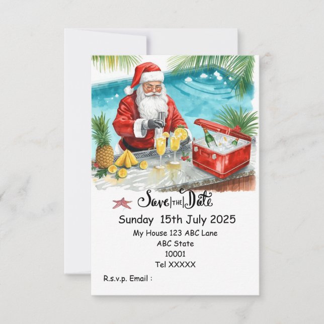 Jul Poolparty – Tomte Spara datum  Inbjudningar (Framsida)