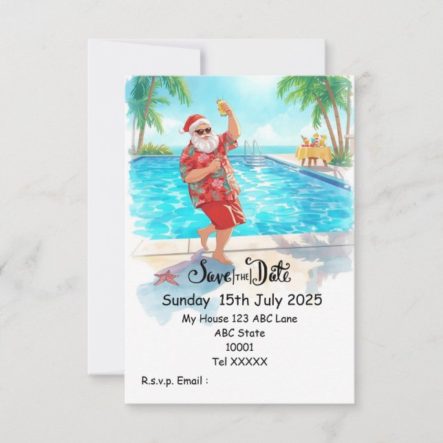 Jul Poolparty – Tomte Spara Datum  Inbjudningar (Framsida)