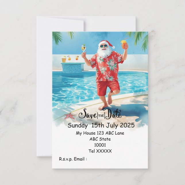 Jul Poolparty – Tomte Spara datum  Inbjudningar (Framsida)