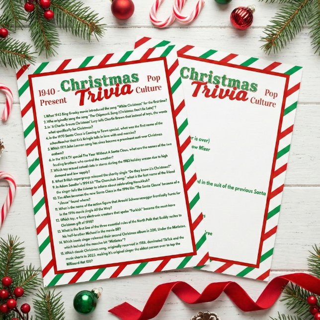 Jul Popkultur Trivia Spelblad Reklamblad (Pop Culture Christmas Trivia Game Sheet)
