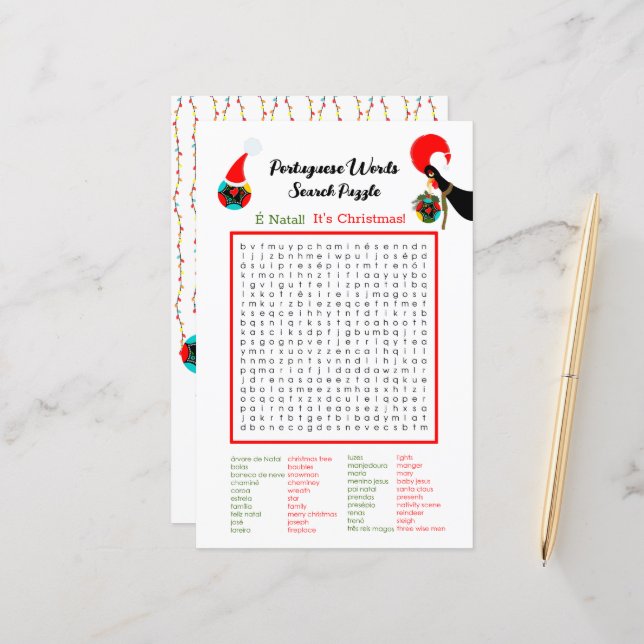 Jul - Portugisiska Ord Search Puzzle för barn (Fram/Back In Situ)