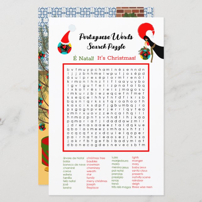 Jul - Portugisiska Ord Search Puzzle för barn (Fram/baksida)