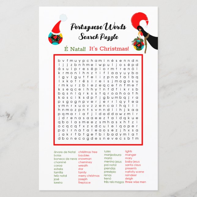 Jul - Portugisiska Ord Search Puzzle för barn (Framsida)