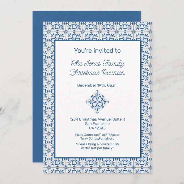 Jul Portugisiska Tiles Holly löv ram Inbjudningar (Fram/baksida)