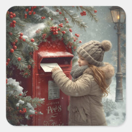Jul postlåda söt festlig vinter semester konst fyrkantigt klistermärke
