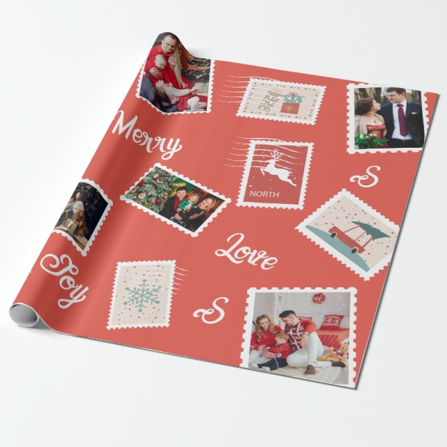 Jul Poststämpel Anpassat Namn Och Bilder Presentpapper (Utrullad)