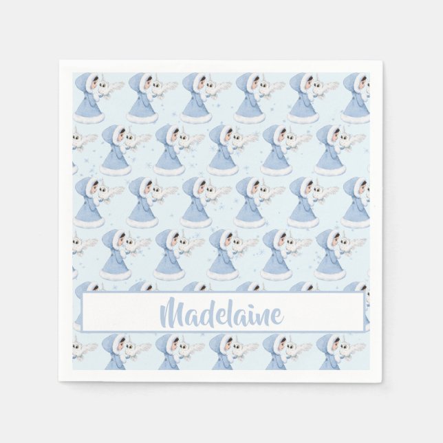 Jul Princess Uggla Winter Snöflingor Pappersservett (Framsidan)