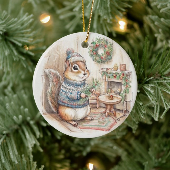 Jul Prydnad för Chipmunk Vilda Djur Julgransprydnad Keramik (Träd)
