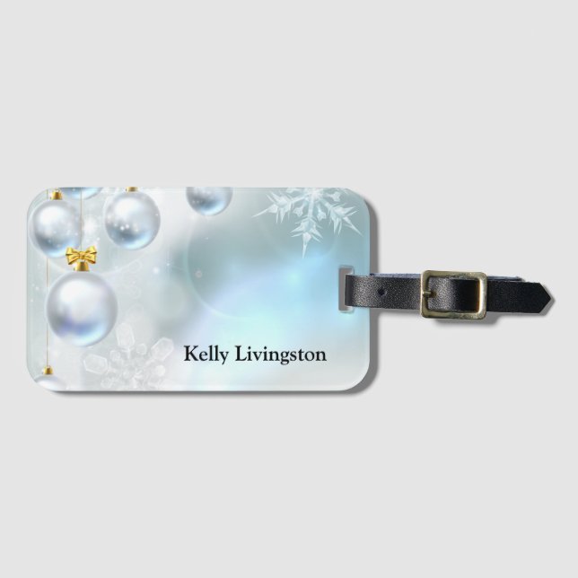 jul-prydnadsföremål och snöflingor bagagebricka (Framsida horisontal)