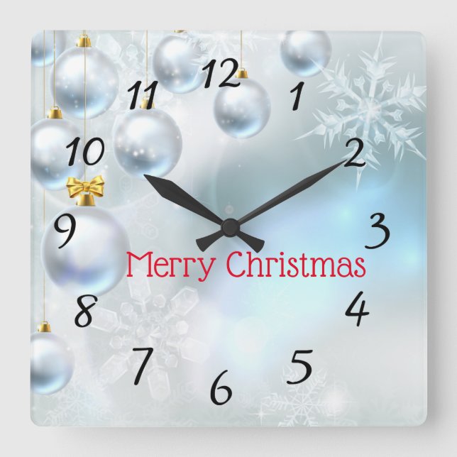 jul-prydnadsföremål och snöflingor  fyrkantig klocka (Framsida)