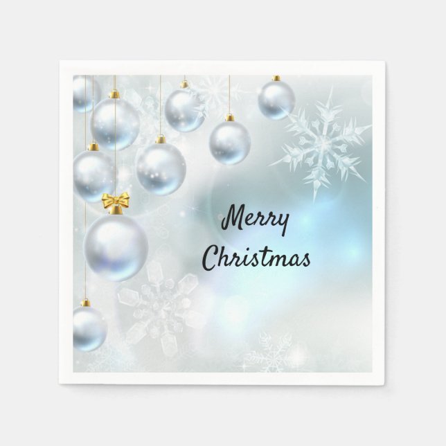 jul-prydnadsföremål och snöflingor pappersservett (Framsidan)