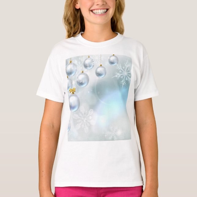 jul-prydnadsföremål och snöflingor t shirt (Framsida)