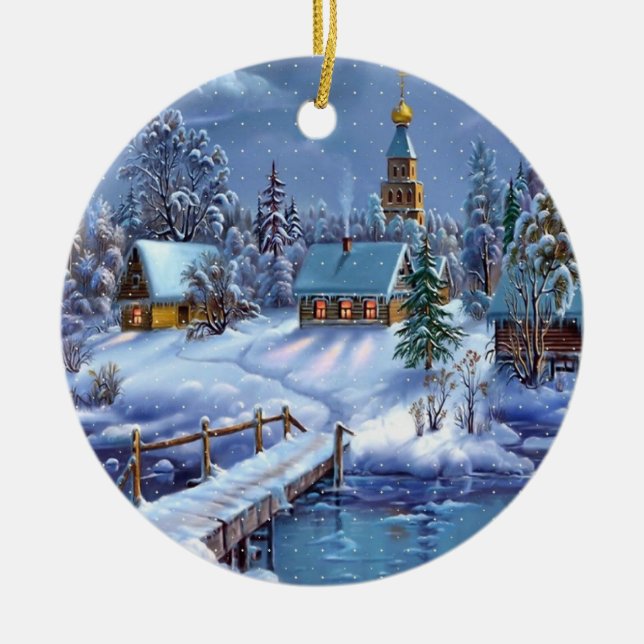 Jul-prydnadsföremål-vinterscen Julgransprydnad Keramik (Framsidan)