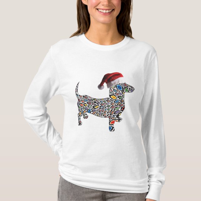 Jul Psychedelic Dachshund Santa T Shirt (Framsida)