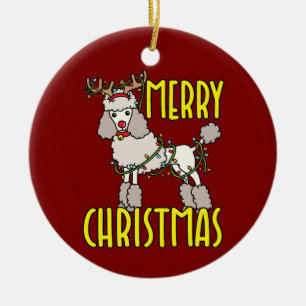 Jul Pudel med Reindeer Antlers Julgransprydnad Keramik