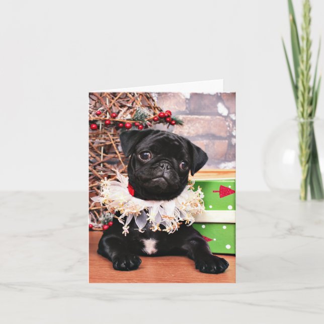 Jul - Pug - Daisy Mae Helgkort (Framsida)