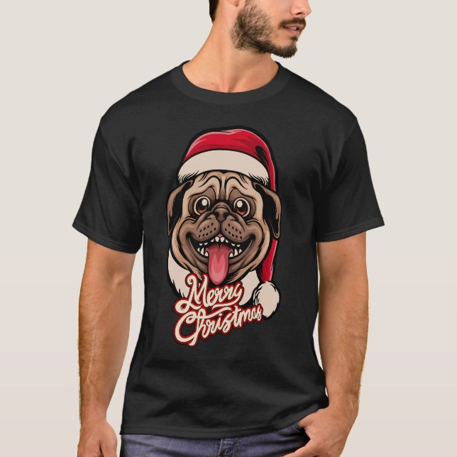 Jul PUG God Jul, idé för Pug ägare T Shirt (Framsida)