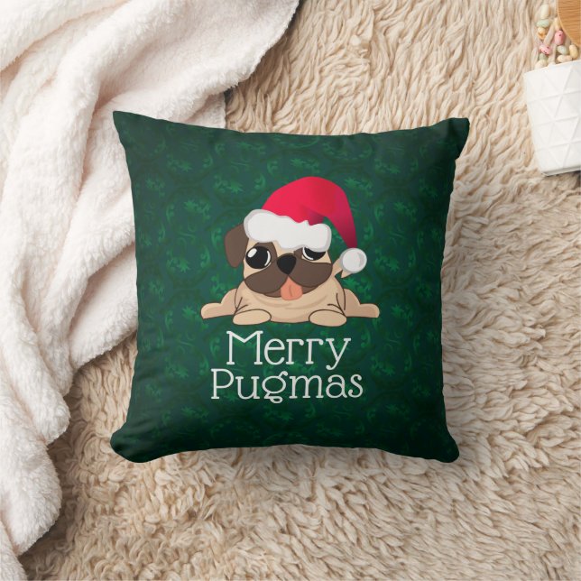 Jul Pug Hund Kudd 16" x 16" Kudde (Filt)