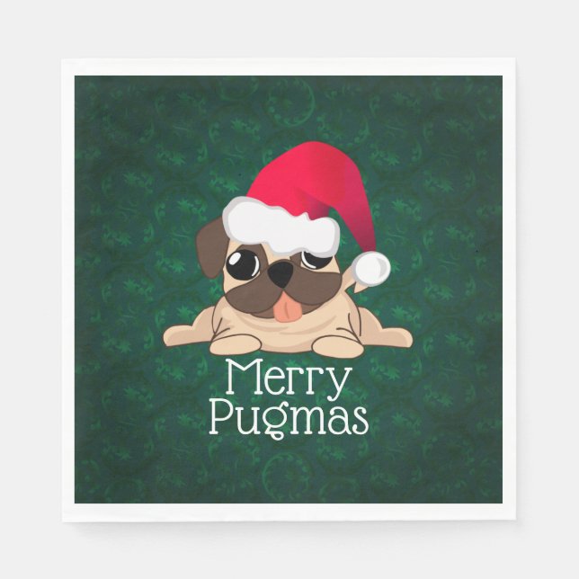 Jul Pug Hund Luncheon Pappra Napkins Pappersservett (Framsidan)