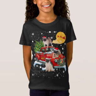 Jul Pug Hund med Vintage Red Lastbil Funny Xma T Shirt