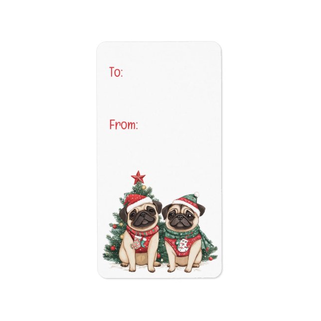 Jul Pug Hundar Adressetikett (Framsidan)