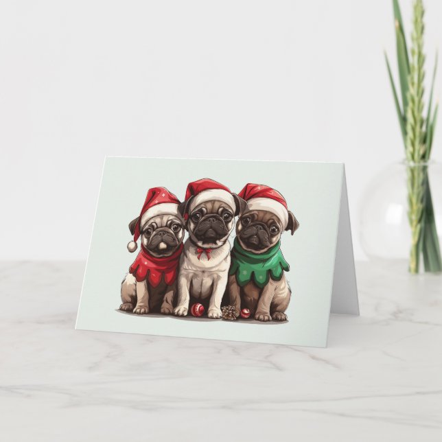 Jul Pug Hundar Helgkort (Framsida)