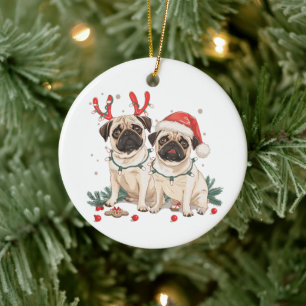 Jul Pug Hundar Julgransprydnad Keramik
