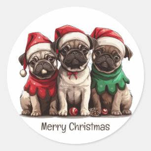 Jul Pug Hundar Runt Klistermärke