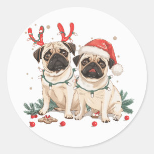 Jul Pug Hundar Runt Klistermärke