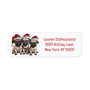 Jul Pug Hundar Santa Returadress Etikett
