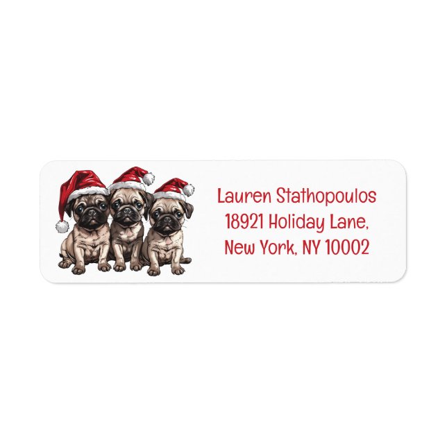 Jul Pug Hundar Santa Returadress Etikett (Framsidan)