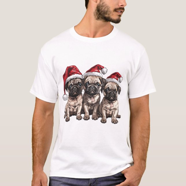 Jul Pug Hundar Santa T Shirt (Framsida)
