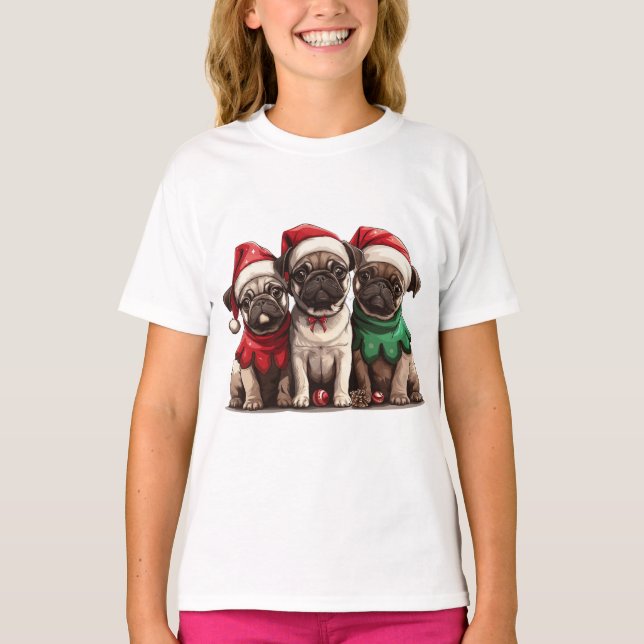 Jul Pug Hundar T Shirt (Framsida)