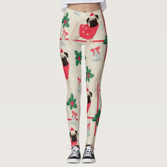 Jul Pug Mönster Leggings (Framsida)
