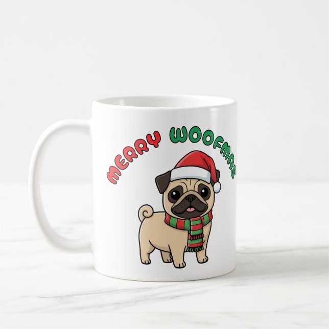 Jul Pug Mugg: Merry Woofmas Kaffemugg (Vänster)