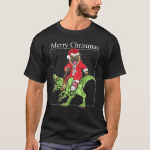 Jul Pug Riding A Dinosaur Rolig hund Christma T Shirt